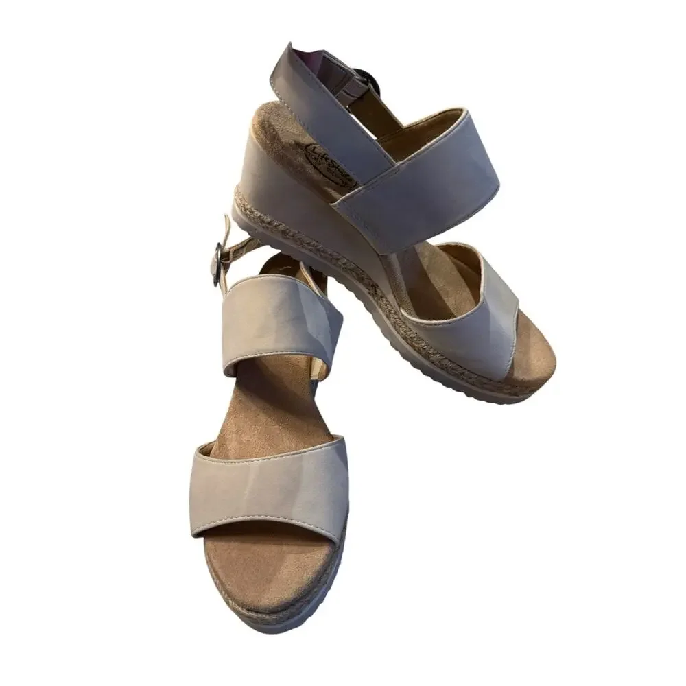 Life stride Brielle Women's Size 7 Cream Dual-Strap Slingback Wedge Sandals